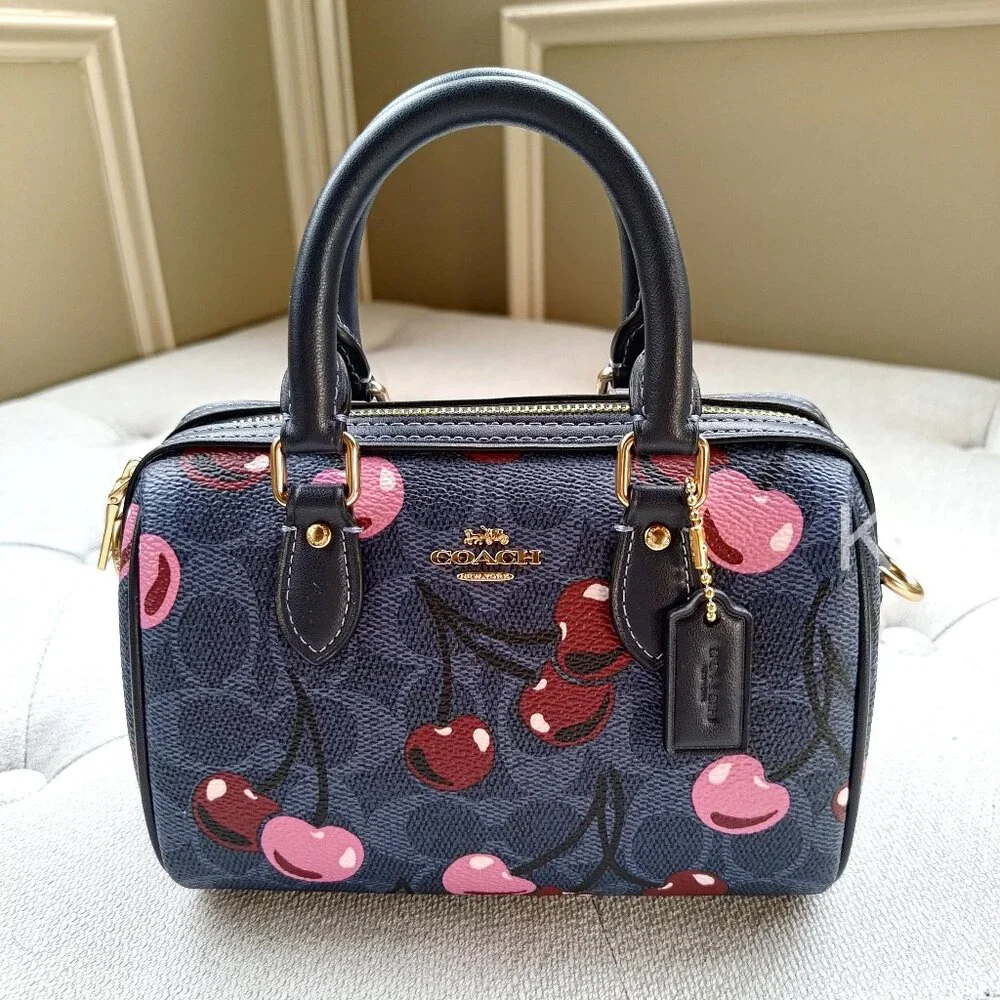 Coach Mini Rowan Crossbody Bag In Signature Canvas With Cherry Print CY741 - Picture 1 of 17